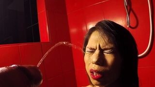 Ladyboy Kim Gives Blowjob And Gets Pissed On