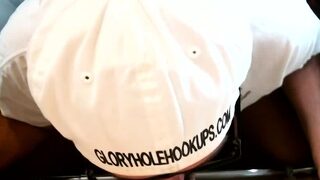 Gloryhole DILF sucks and wanks stiff pecker