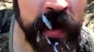 Daddy gives a facial in the woods