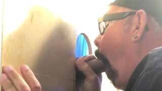 Gray DILF sucking gloryhole ebony cock