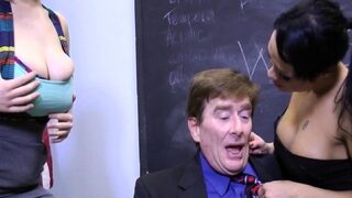 Teacher get smother and choking with tits by two degenerate