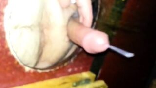 Bare back fuck at glory hole with cum eating