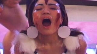 Playgirl earns a facial after a booty group sex