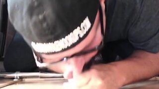 DILF mature sucking off gloryhole shaft