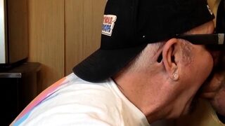 Gray DILF sucking off gloryhole shaft