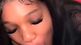 Big tit brunette sucks a big cock POV