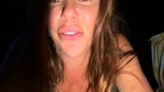 Busty curly brunette with big boobs fucks on couch