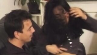 Horny bitch fucks two cocks