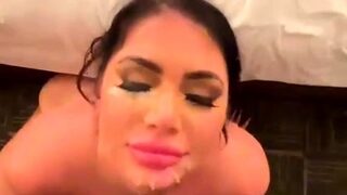Brunette takes big cock and facial from boyfriend