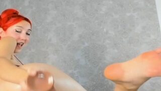 Skinny Redhead Chooses To Fuck Her Ass With A Cock Toy