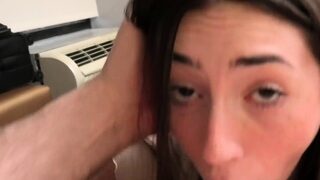This 18 yr old teen with braces sucks a fat cock