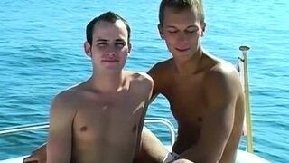 UK youngsters Grant and Valery anal fuck on a boat outdoor