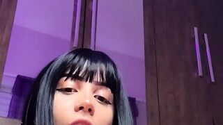 Amateur young brunette enjoys dildo on solo masturbation