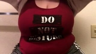 Busty curly brunette with big boobs fucks on couch