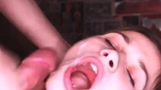Small titted brunette cutie facialized
