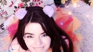 Skinny teen brunette masturbating with toy
