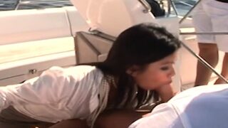 Asian beauty sucking two dicks