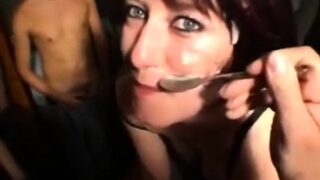 Hot brunette has hardcore group sex with DP