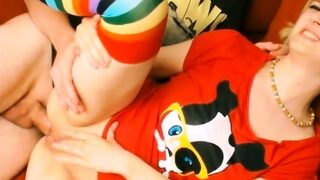 stunning redhead girl handjob blowjob and cum in mouth