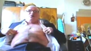 Suited Grandpa Cum On His Pants