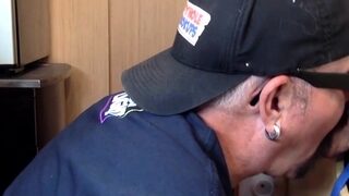 Gloryhole POV mature gay sucks dick
