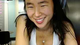 Horny amateur masked Asian teen toying on webcam show
