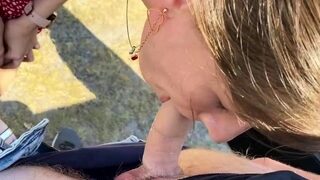 Quick blowjob during an outdoor hiking trip