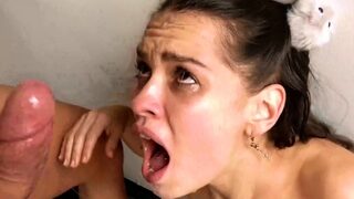 Yessica Bunny s Mouth Full Against The Wall