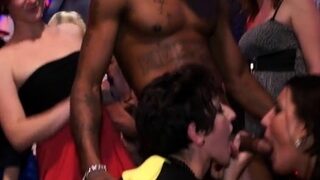 Blonde beautiful girl swallowing dark knob