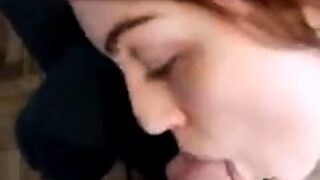 Dark haired amateur blowjob and handjob in fake taxi