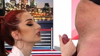 CFNM Brit babe gives BJ in live tv show