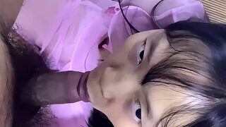 Chinese woman blowjob eats cum
